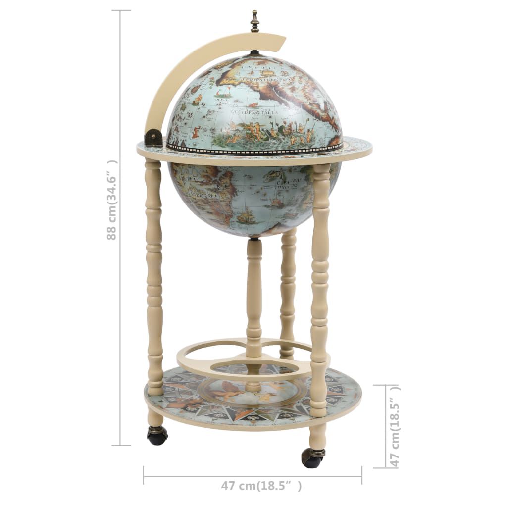 vidaXL Globe Bar Wine Stand Eucalyptus Wood Blue