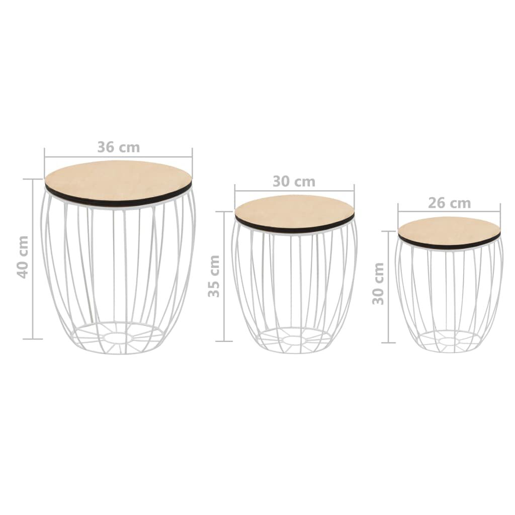 vidaXL Coffee Table Set 3 Pieces Poplar Plywood Iron