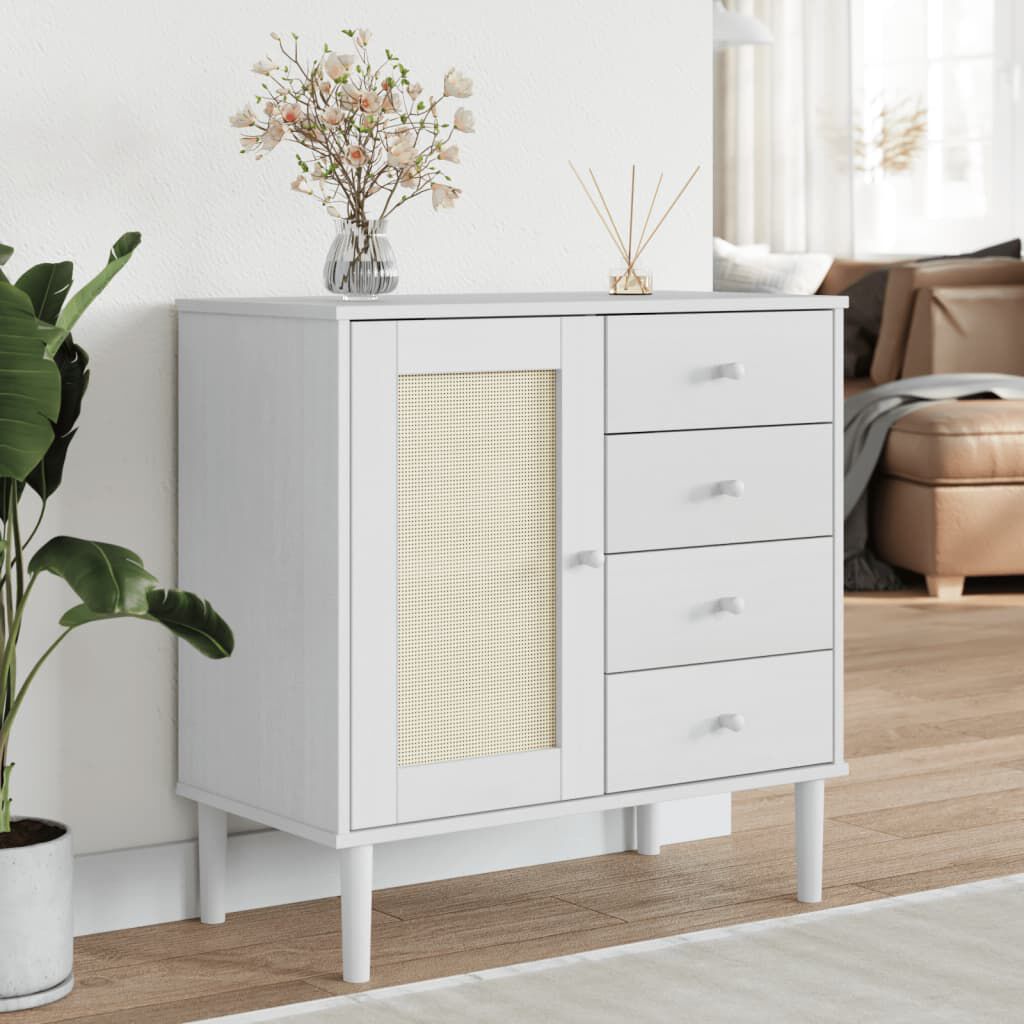 vidaXL Sideboard SENJA Rattan Look White 80x40x80 cm Solid Wood Pine