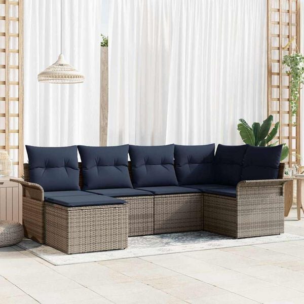 vidaXL Garden Sofa Set with Cushion 6 pcs Grey Poly Rattan