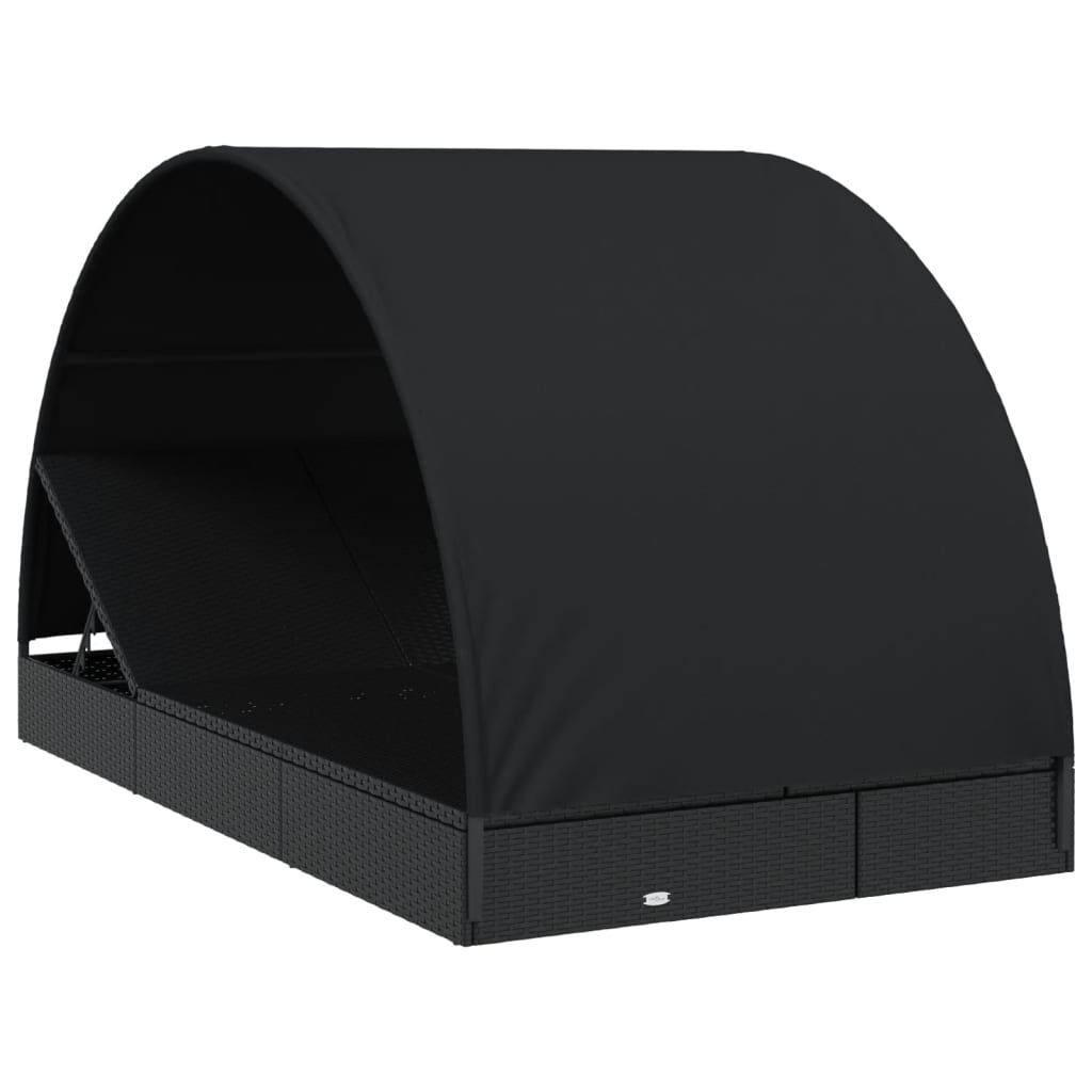 vidaXL 2-Person Sunbed with Round Roof Black 211x112x140 cm Poly Rattan