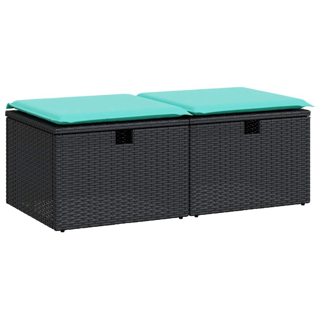 vidaXL 2 Piece Garden Sofa Set with Cushions Black Poly Rattan Acacia