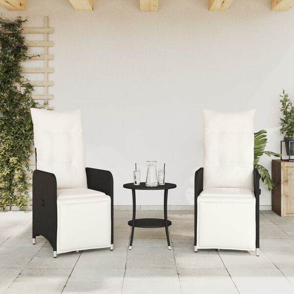 vidaXL Reclining Garden Chairs 2 pcs with Cushions Black Poly Rattan