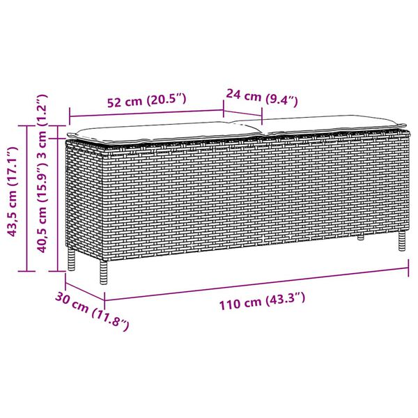 vidaXL Garden Bench with Cushion Brown 110x30x40.5 cm Poly Rattan
