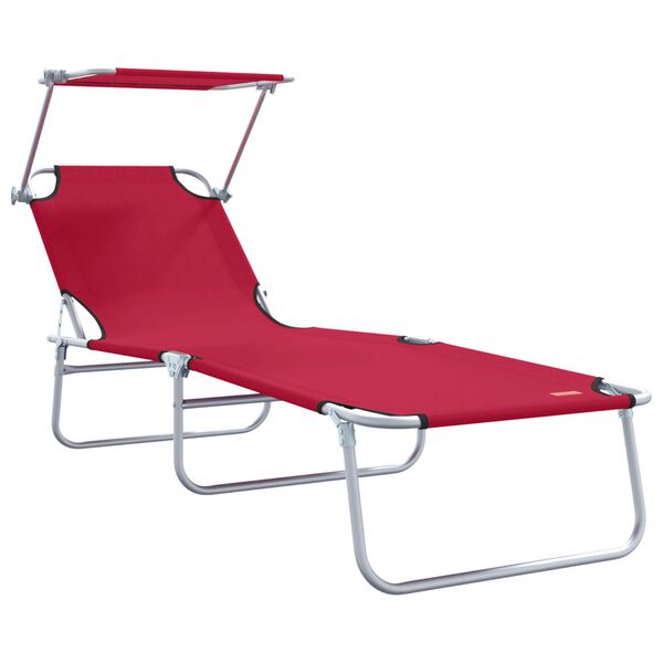 vidaXL Folding Sun Lounger with Canopy Steel and Fabric Red