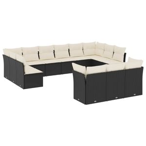 vidaXL 13 Piece Garden Sofa Set with Cushions Black Poly Rattan