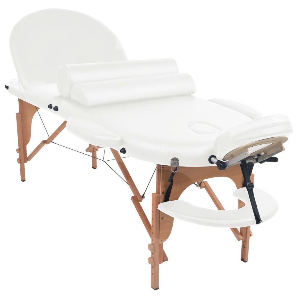 vidaXL Folding Massage Table 4 cm Thick with 2 Bolsters Oval White