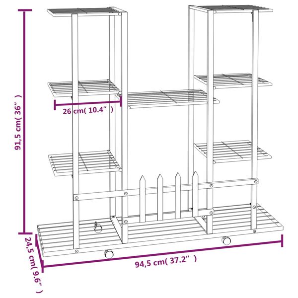 vidaXL Flower Stand with Wheels 94.5x24.5x91.5 cm Black Iron