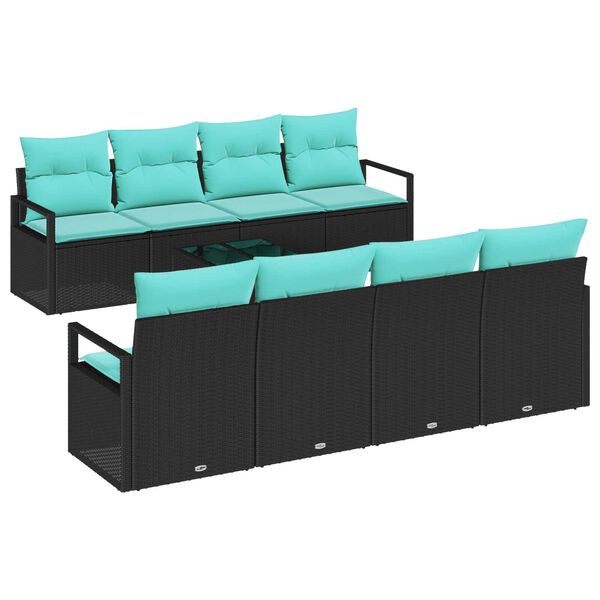 vidaXL 9 Piece Garden Sofa Set with Cushions Black Poly Rattan