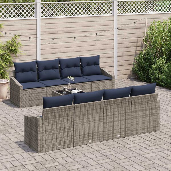 vidaXL 9 Piece Garden Sofa Set with Grey Cushions made of Poly Rattan