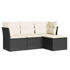 vidaXL 4 Piece Garden Sofa Set with Cushions Black Poly Rattan