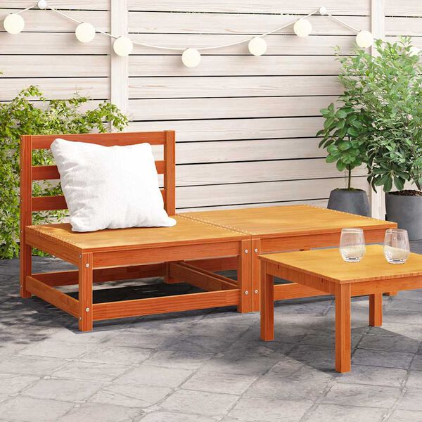 vidaXL Garden Sofa Armless with Footstool Wax Brown Solid Wood Pine