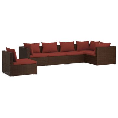 vidaXL 6 Piece Garden Lounge Set with Cushions Poly Rattan Brown