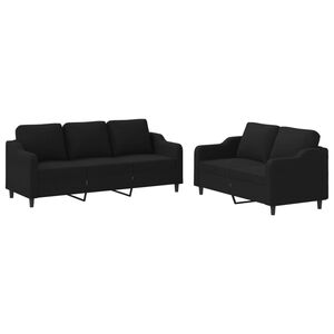 vidaXL 2 Piece Sofa Set with Cushions Black Fabric