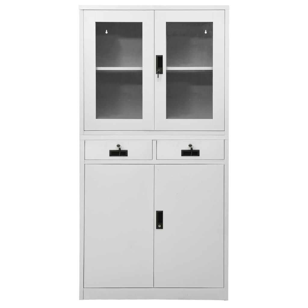 vidaXL Office Cabinet Light Grey 90x40x180 cm Steel and Tempered Glass