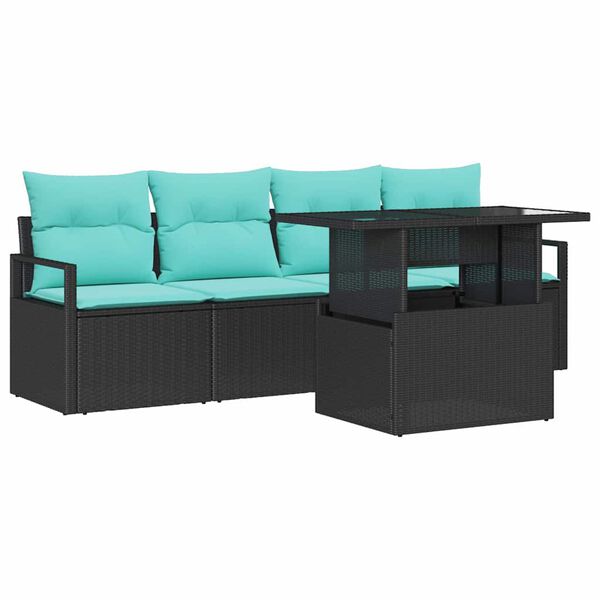 vidaXL Sofa Set with Cushion 5 pcs Black Poly Rattan
