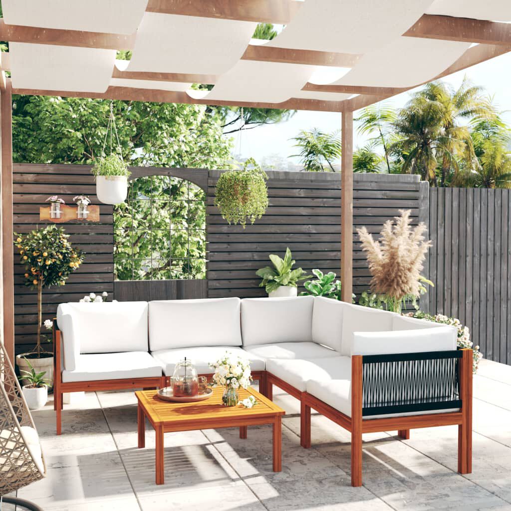 vidaXL 6 Piece Garden Lounge Set with Cushions Cream Solid Acacia Wood