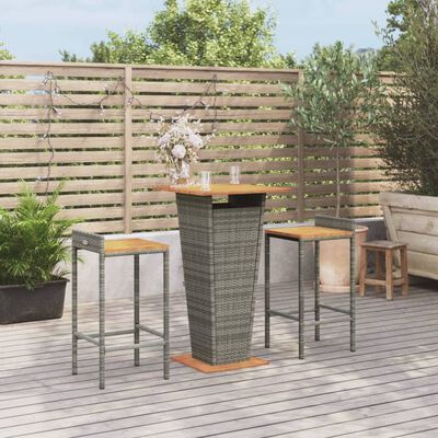 vidaXL 3 Piece Garden Bar Set Grey Poly Rattan&Solid Wood Acacia