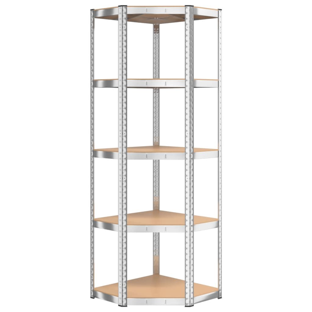 vidaXL 5-Layer Corner Shelf Silver Steel&Engineered Wood
