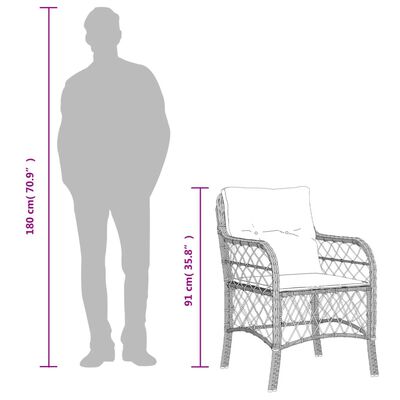 vidaXL 3 Piece Bistro Set with Cushions Beige Poly Rattan