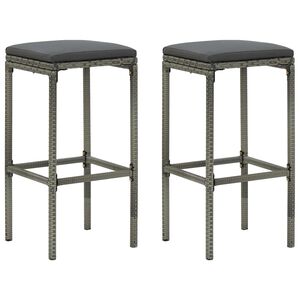 vidaXL Bar Stools with Cushions 2 pcs Grey Poly Rattan
