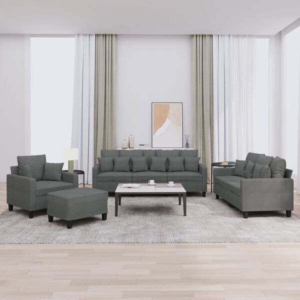 vidaXL 4 Piece Sofa Set with Pillows Dark Grey Fabric