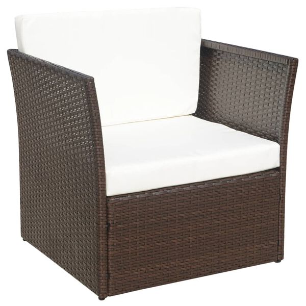 vidaXL Garden Chair with Stool Poly Rattan Brown