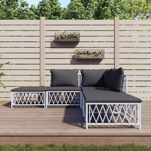 vidaXL 5 Piece Garden Lounge Set with Cushions White Steel