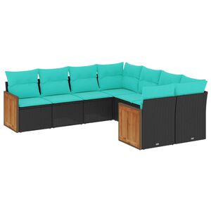 vidaXL 8 Piece Garden Sofa Set with Cushions Black Poly Rattan