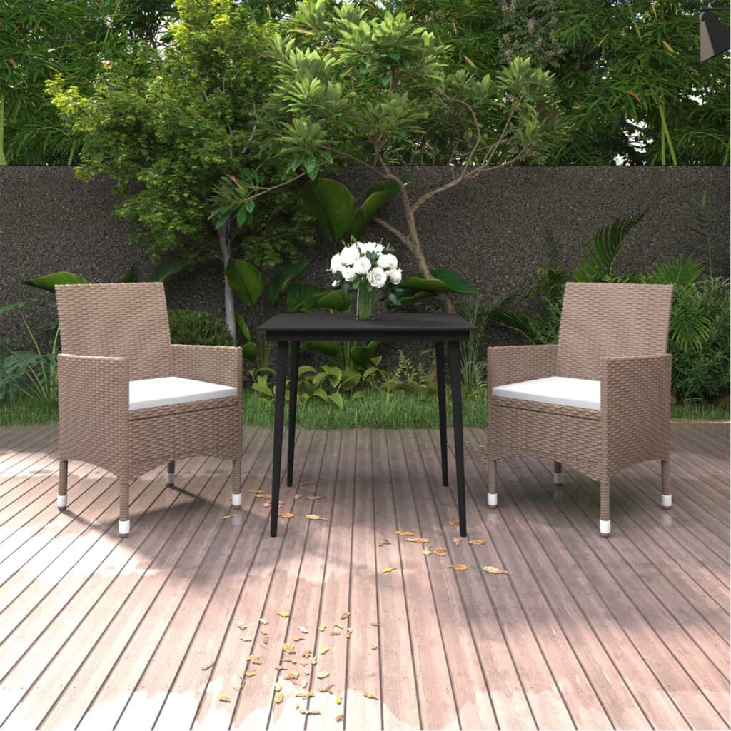 vidaXL 3 Piece Garden Dining Set with Cushions Poly Rattan and Glass