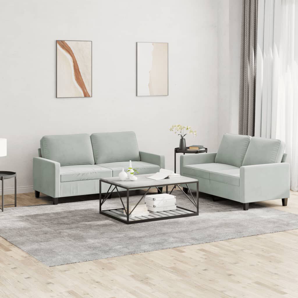 vidaXL 2 Piece Sofa Set with Cushions Light Grey Velvet