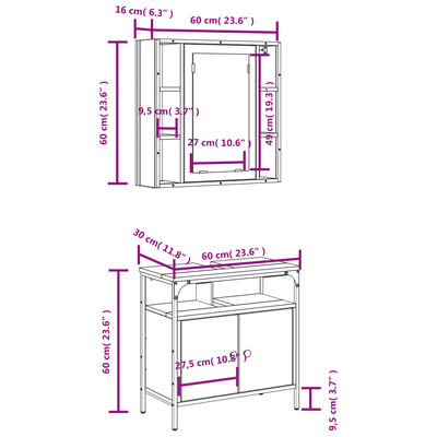 vidaXL 2 Piece Bathroom Furniture Set Black Engineered Wood