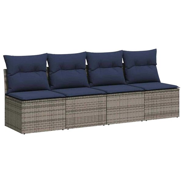 vidaXL Garden Sofa with Cushion Grey 220 x 62 x 69 cm Poly Rattan