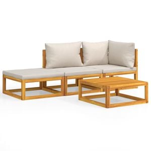 vidaXL 4 Piece Garden Lounge Set with Light Grey Cushions Solid Wood