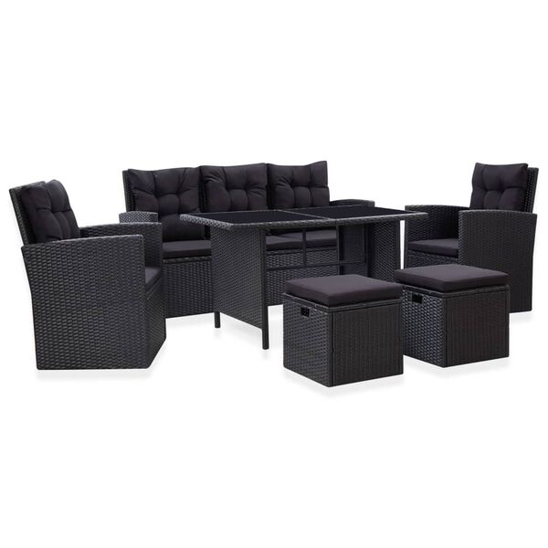 vidaXL 6 Piece Garden Lounge Set with Cushions Poly Rattan Black
