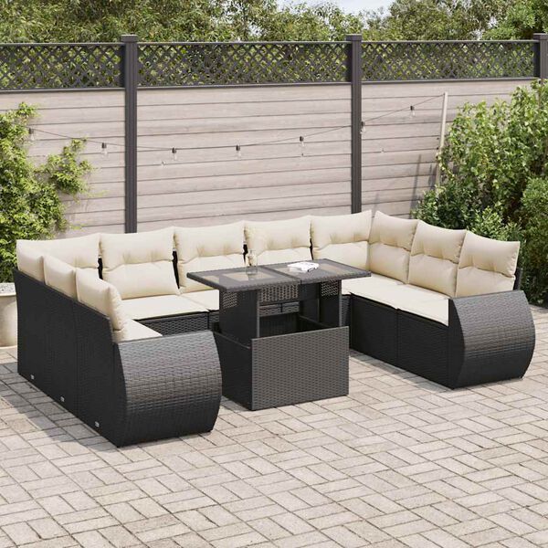 vidaXL 10 Piece Garden Sofa Set with Cushions Black Poly Rattan