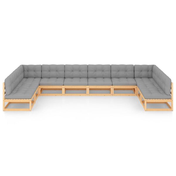 vidaXL 10 Piece Garden Lounge Set with Cushions Solid Pinewood