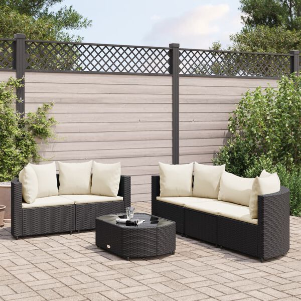 vidaXL 6 Piece Garden Sofa Set with Cushions Black Poly Rattan