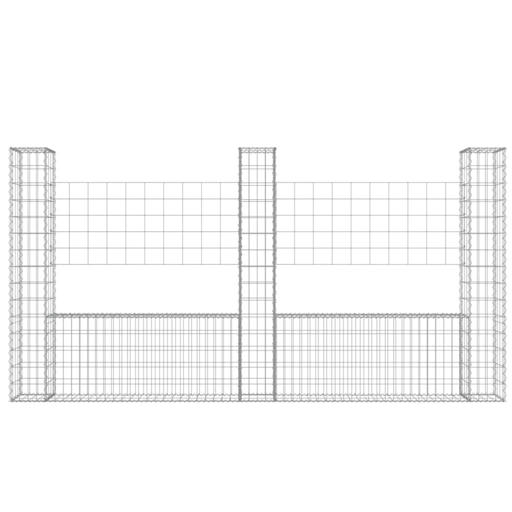 vidaXL U-shape Gabion Basket with 3 Posts Iron 260x20x150 cm