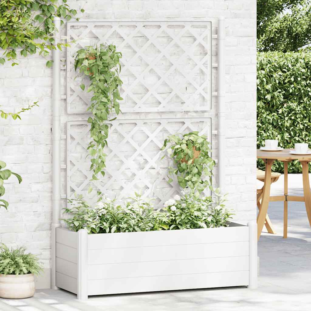 vidaXL Garden Planter with Trellis 100x43x142 cm PP White