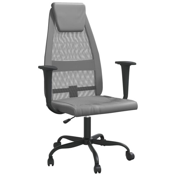 vidaXL Office Chair Grey Mesh Fabric and Faux Leather