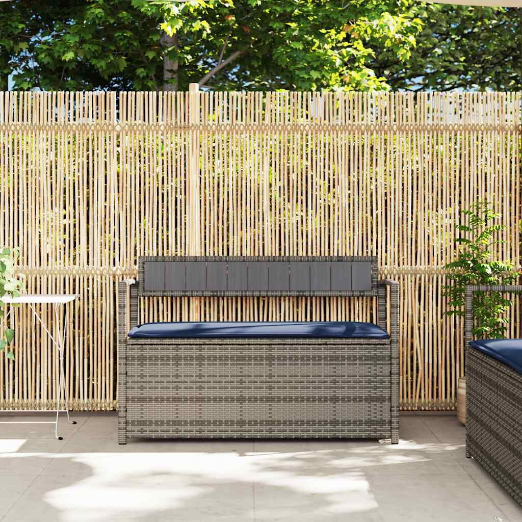 vidaXL Garden Storage Bench with Cushion Grey Poly Rattan