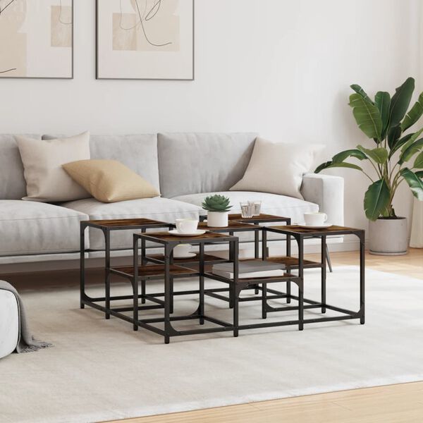 vidaXL Coffee Table Smoked Oak 91x91x40 cm Engineered Wood