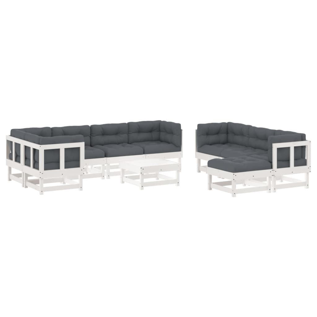 vidaXL 10 Piece Garden Lounge Set with Cushions White Solid Wood