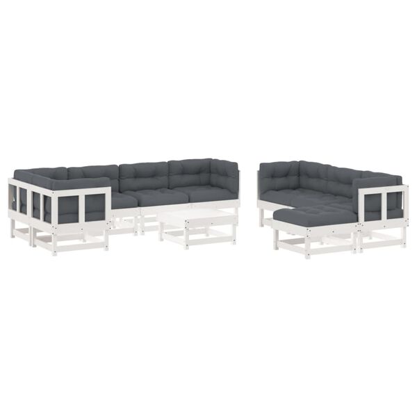 vidaXL 10 Piece Garden Lounge Set with Cushions White Solid Wood