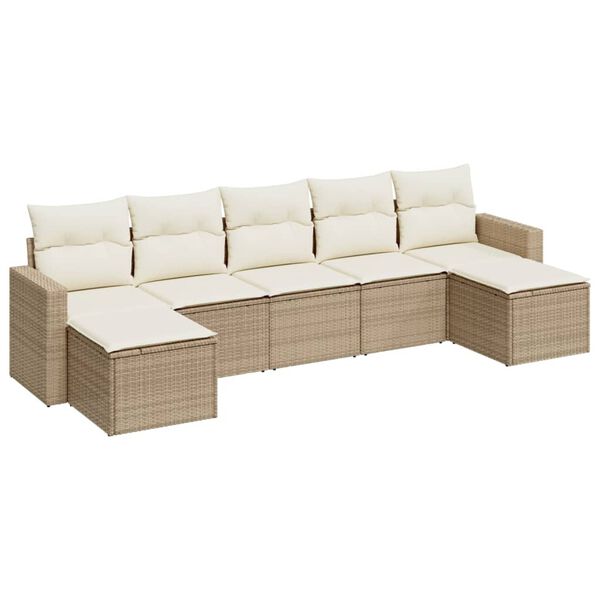 vidaXL 7 Piece Garden Sofa Set with Cushions Beige Poly Rattan