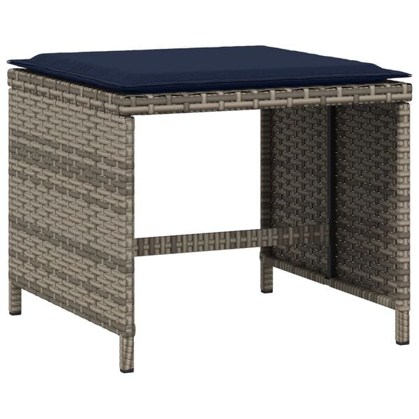 vidaXL Garden Stools with Cushions 4 pcs Grey 40x40x35 cm Poly Rattan