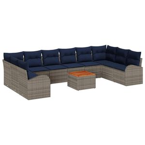 vidaXL Garden Sofa Set with Cushion 11 pcs Grey Poly Rattan
