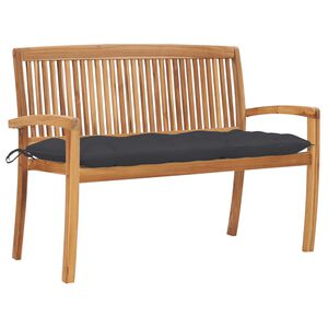 vidaXL Stacking Garden Bench with Cushion 128.5 cm Solid Teak Wood