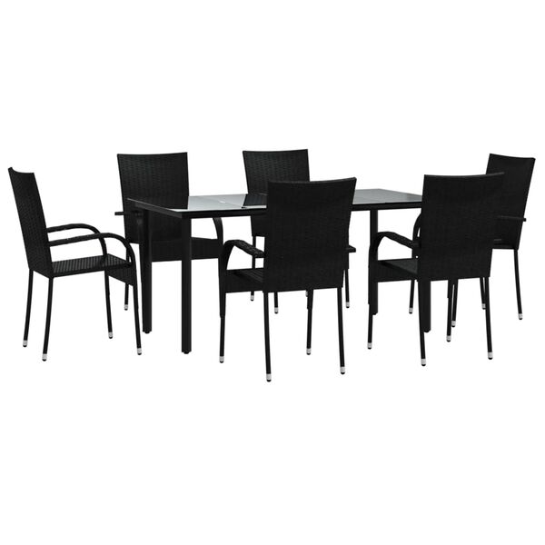 vidaXL 7 Piece Garden Dining Set Black Poly Rattan